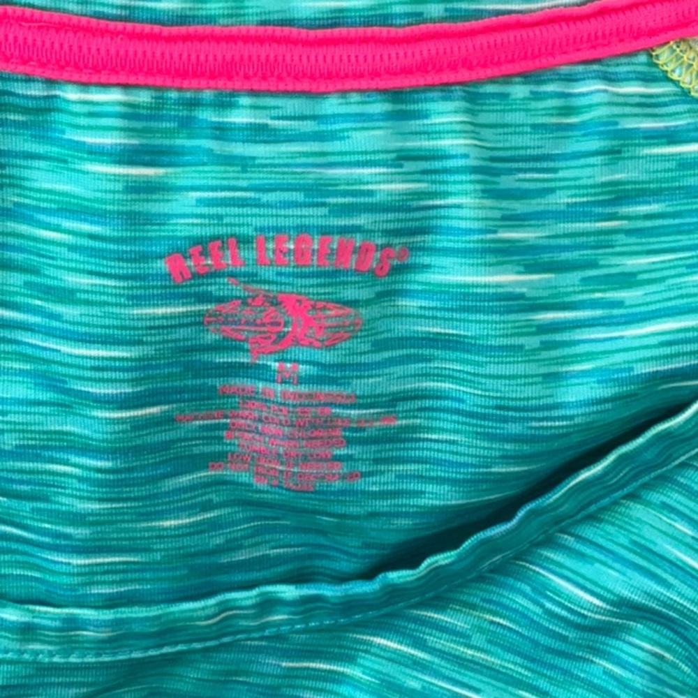 Reel Legends Aqua Athletic Shirt top teal green heather pattern biking tee gym M